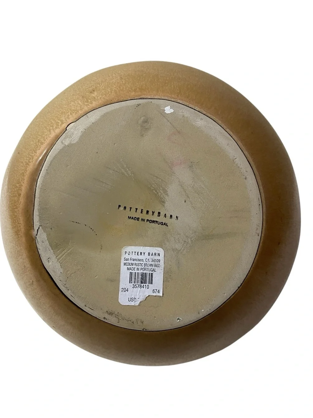 Pottery Barn Brown Rustic Round Vase Made In Portugal